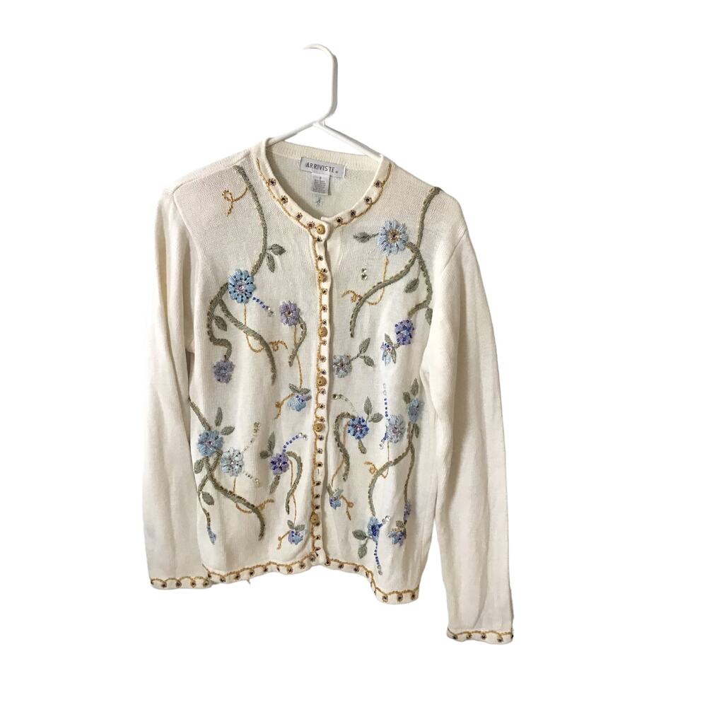 Arriviste Womens Embroidered Flower Button Up Sweater Size S